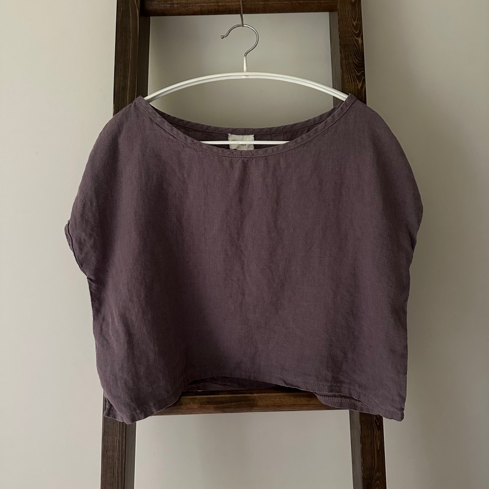 Etsy LinenHandmadeStudio Loose Linen Crop Top BERLIN Lavender Gray Size S